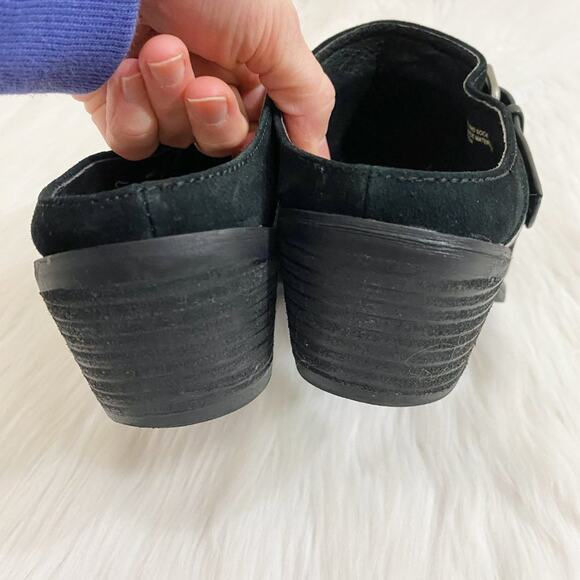 Sofft Black Suede Western Style Mules Sz 8 Strap/Buckle Detail Cushioned Insoles - Picture 6 of 11